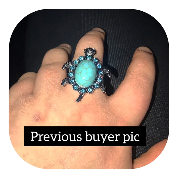 Stunning Turquoise Turtle Ring Handcrafted Silver Plated w rhinestones - Picture 6 of 6